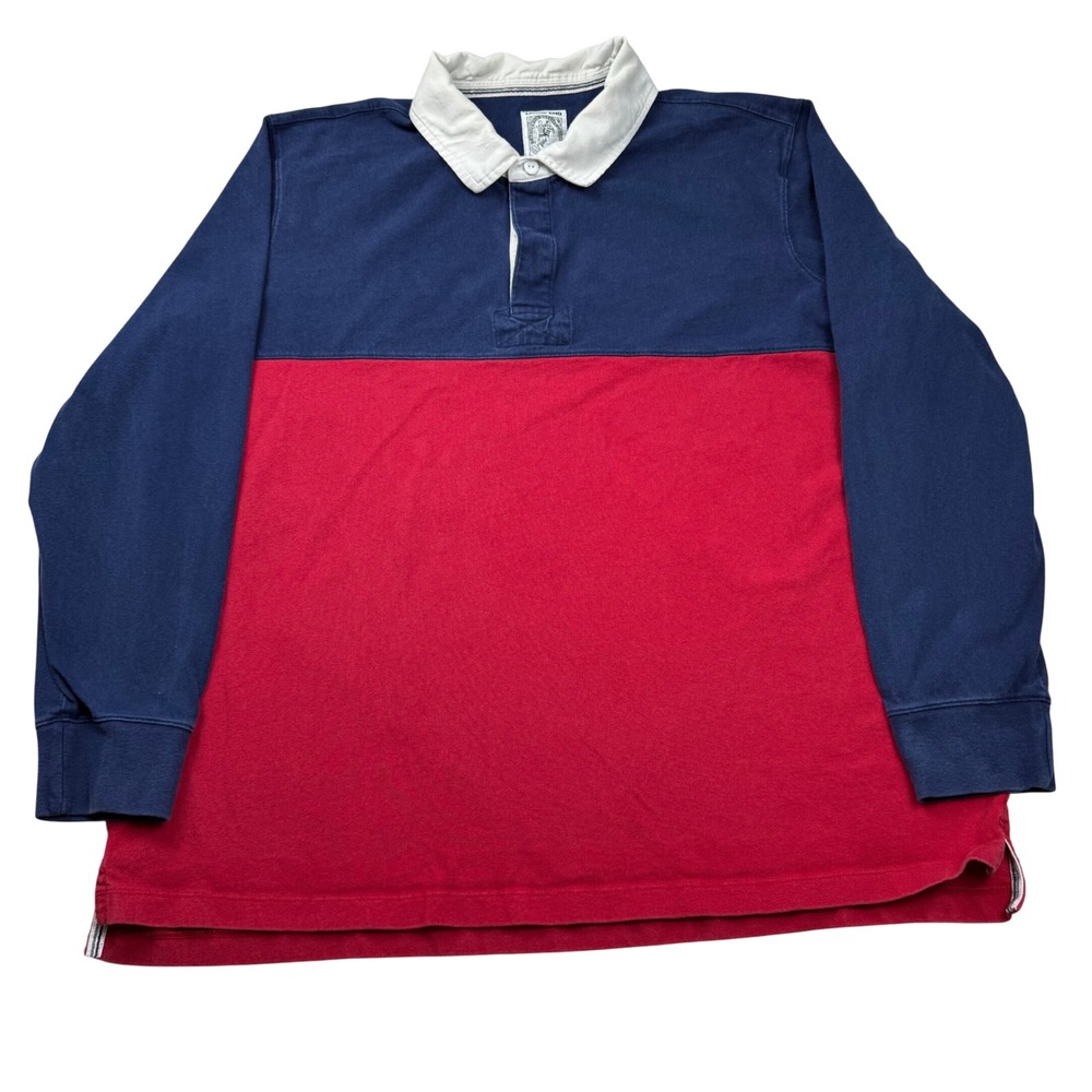 Lands End Mens XXL Rugby Shirt Long Sleeve Colorblock Navy Red Cotton 511980
